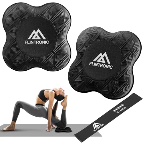 Flintronic Kniekissen Yoga, 2PC Yoga-Knie-Pad, Rutschfest Yoga Knie Padmatte, 20x20cm Knieschoner Matte Unterstützung der Knie Handgelenke und Ellenbogen, für Yoga Fitness Pilates–mit Widerstandsband