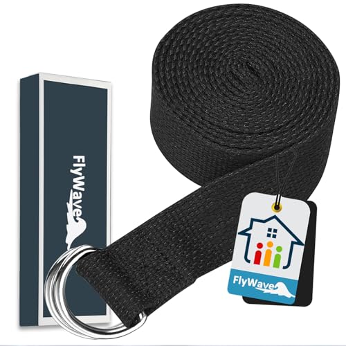 FlyWave Premium Yogagurt, Haltbares Baumwoll-Yoga Gurt mit Metall D-Ring, Multifunktionales Yoga Strap für...