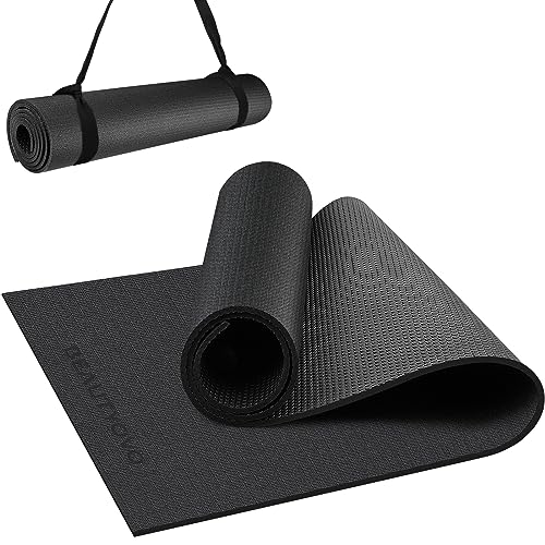 Yogamatte Rutschfest mit Tragegurt, 6mm Dicke Yoga Matte, Pro Sportmatte Fitnessmatte Rutschfest, PVC...