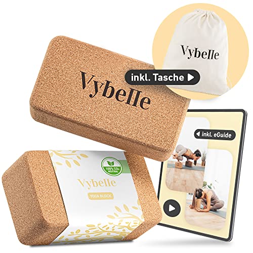 Vybelle® Yoga Block 2er Set Kork [100% Klimaneutral] INKL. Tragetasche und E-Book - Ergonomischer &...