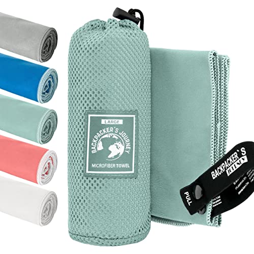 Backpacker's Journey Mikrofaser Handtücher in S M L XL. Reisehandtuch Sets leicht, schnelltrocknend, saugfähig und antibakteriell (türkis L)