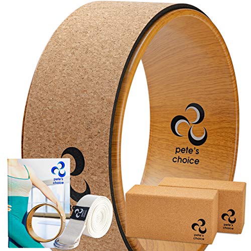 Yoga Rad Holz und Yoga Blocks aus Kork mit Zusätzlichem eBook und Yoga Gurt. Extra Feste, Massive...