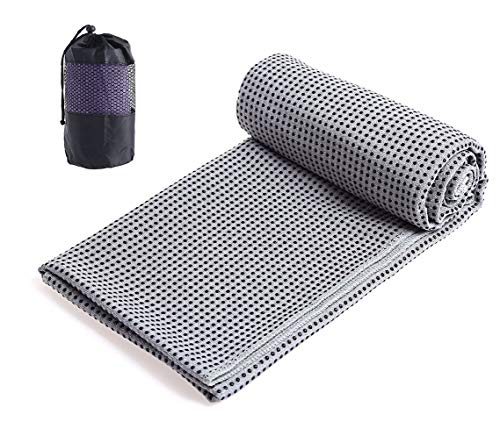 Xlabor Mikrofaser Yogatuch Handtuch mit Antirutsch Noppen Yogamattenauflage Unterlage Towel Fitnesssporttuch für die Yogamatte hellgrau