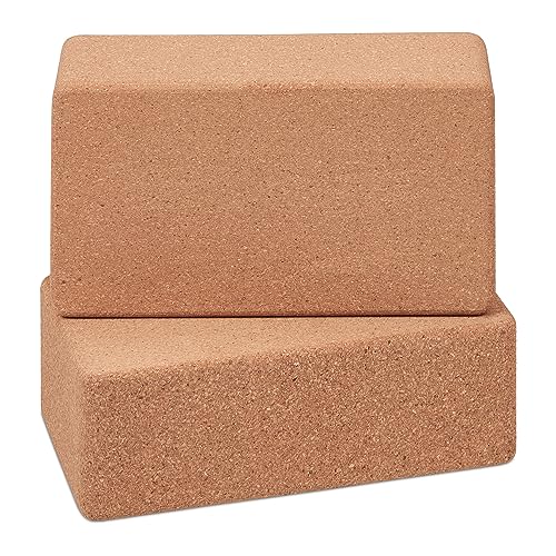 Relaxdays Yogablock, 2er Set, Yogaklötze aus Kork, für Yogaübungen, HBT: 12 x 22,5 x 7 cm, rutschfeste Yogawürfel, natur