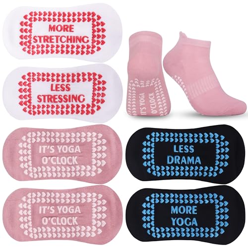 Jeasona 3 Paare Yoga Socken Damen Rutschfest Yoga Zubehör Geschenk für Frauen Lustig Yoga Geschenke für Yogalehrerin Witzige Geschenke für Frauen Yoga Yogasocken Baumwolle Schwarz Weiß Rosa