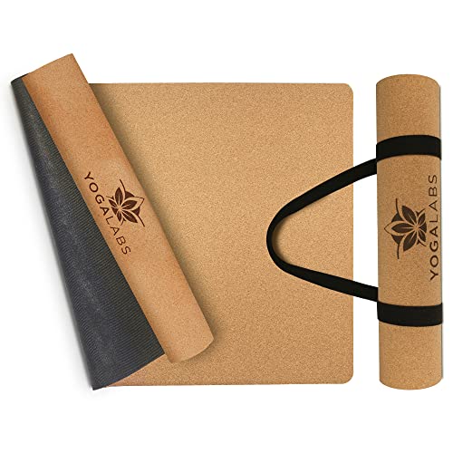 YOGALABS® Premium 2in1 Yoga-Matte Kork & Naturkautschuk inkl. Tragegurt 183x61x0,4cm - Yogamatte,...